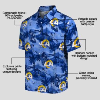 Tropical Coastal Palms Hawaiian Shirt with Los Angeles Rams Logo, Perfect for Summer