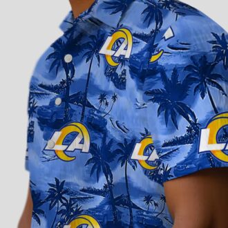 Tropical Coastal Palms Hawaiian Shirt with Los Angeles Rams Logo, Perfect for Summer