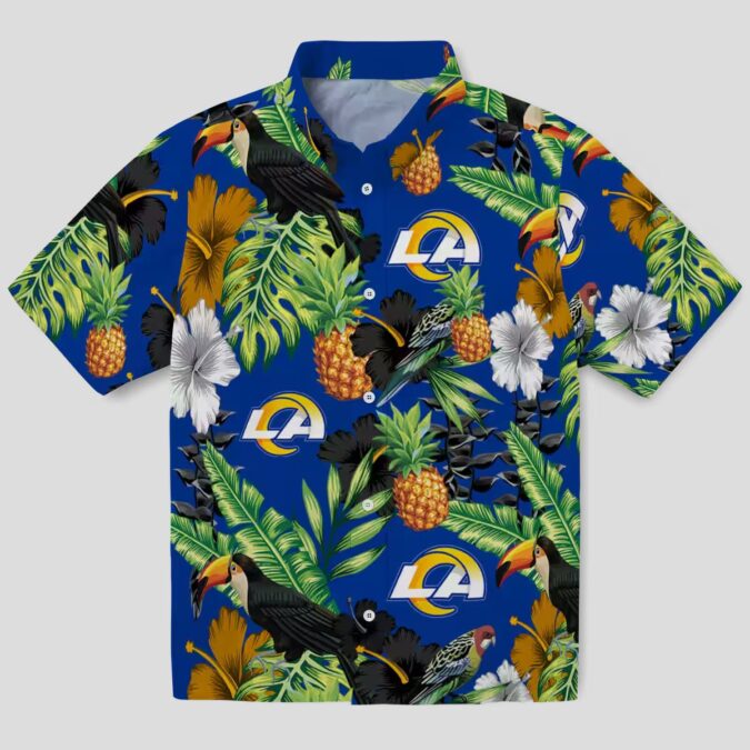 Tropical Los Angeles Rams Hawaiian Shirt, Toucan Hibiscus Pineapple Beach Shirt for Summer