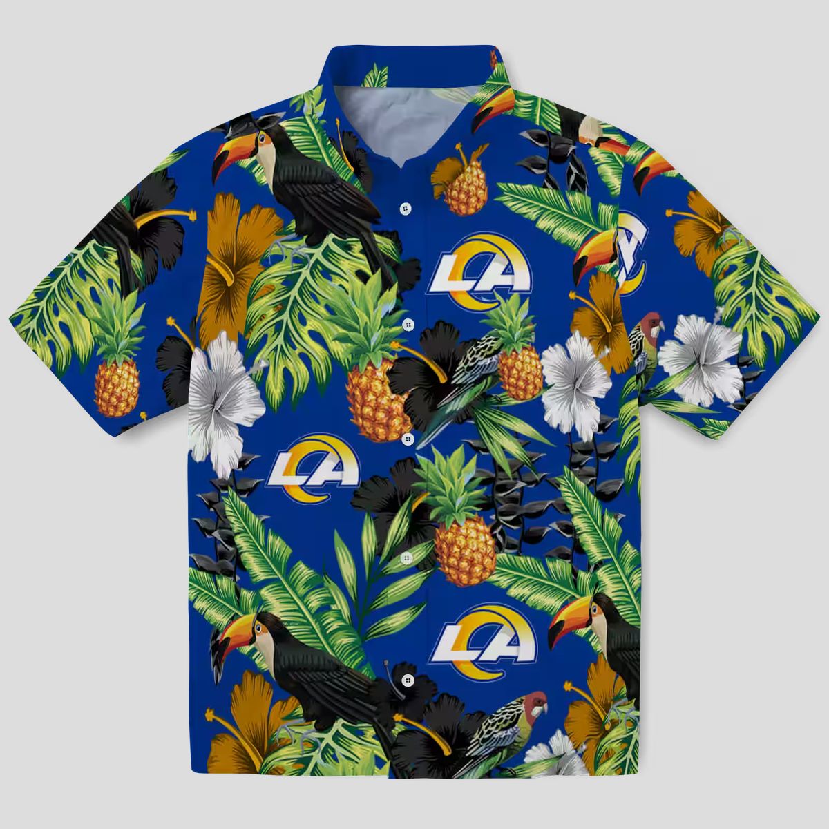 Tropical Los Angeles Rams Hawaiian Shirt, Toucan Hibiscus Pineapple Beach Shirt for Summer