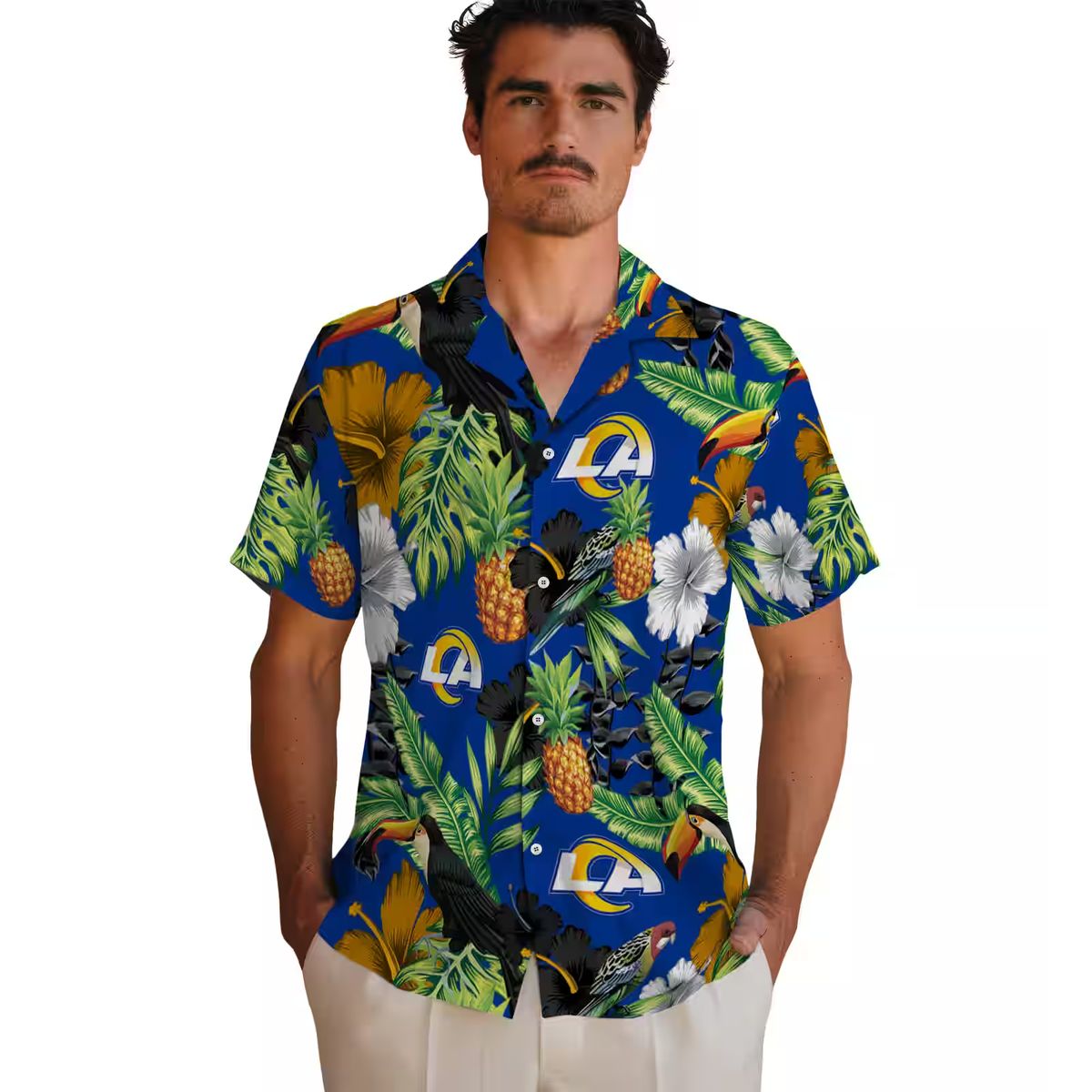 Tropical Los Angeles Rams Hawaiian Shirt, Toucan Hibiscus Pineapple Beach Shirt for Summer