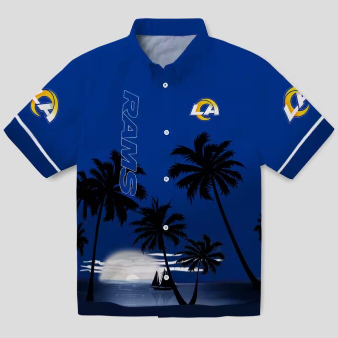 Tropical Sunset Beach Hawaiian Shirt, Los Angeles Rams Blue & Black NFL Design for Summer