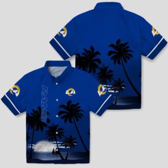 Tropical Sunset Beach Hawaiian Shirt, Los Angeles Rams Blue & Black NFL Design for Summer