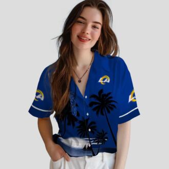Tropical Sunset Beach Hawaiian Shirt, Los Angeles Rams Blue & Black NFL Design for Summer