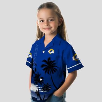 Tropical Sunset Beach Hawaiian Shirt, Los Angeles Rams Blue & Black NFL Design for Summer