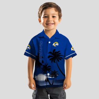 Tropical Sunset Beach Hawaiian Shirt, Los Angeles Rams Blue & Black NFL Design for Summer
