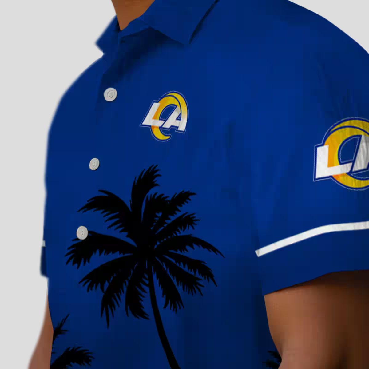 Tropical Sunset Beach Hawaiian Shirt, Los Angeles Rams Blue & Black NFL Design for Summer