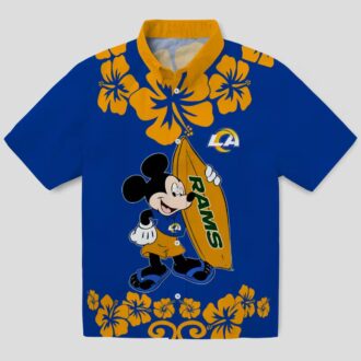Tropical Surfing Mickey Los Angeles Rams Hawaiian Shirt, Blue NFL Beach Shirt for Men