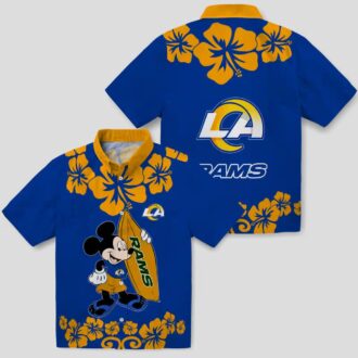 Tropical Surfing Mickey Los Angeles Rams Hawaiian Shirt, Blue NFL Beach Shirt for Men