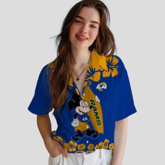 Tropical Surfing Mickey Los Angeles Rams Hawaiian Shirt, Blue NFL Beach Shirt for Men
