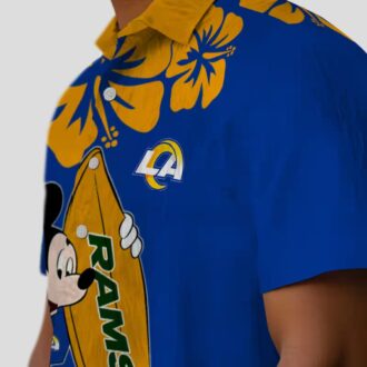 Tropical Surfing Mickey Los Angeles Rams Hawaiian Shirt, Blue NFL Beach Shirt for Men