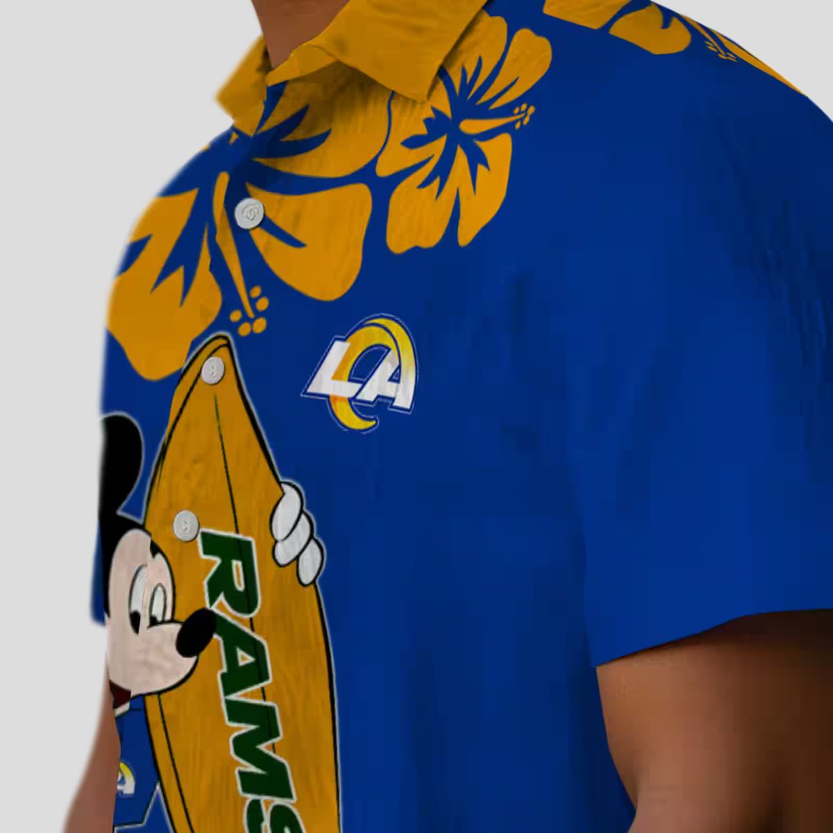 Tropical Surfing Mickey Los Angeles Rams Hawaiian Shirt, Blue NFL Beach Shirt for Men