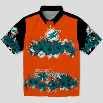 Aqua Black Miami Dolphins Hibiscus Stripe Hawaiian Shirt for Vacation