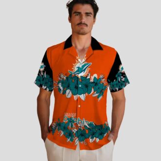 Aqua Black Miami Dolphins Hibiscus Stripe Hawaiian Shirt for Vacation