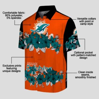 Aqua Black Miami Dolphins Hibiscus Stripe Hawaiian Shirt for Vacation
