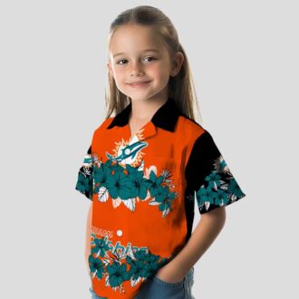 Aqua Black Miami Dolphins Hibiscus Stripe Hawaiian Shirt for Vacation