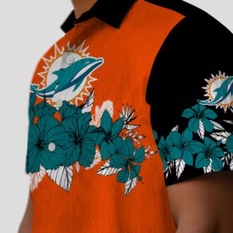 Aqua Black Miami Dolphins Hibiscus Stripe Hawaiian Shirt for Vacation