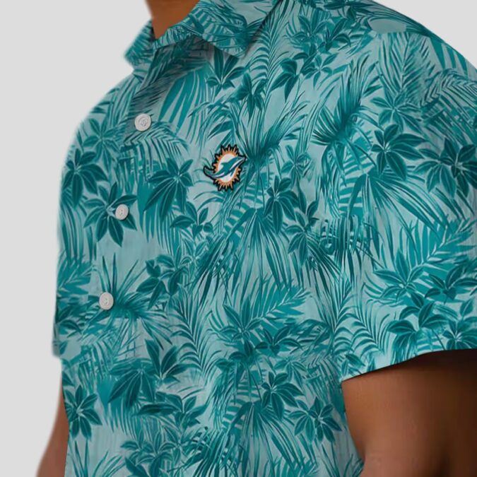 Aqua Leaf Tropical Miami Dolphins Hawaiian Shirt, NFL Football Fan Gifts