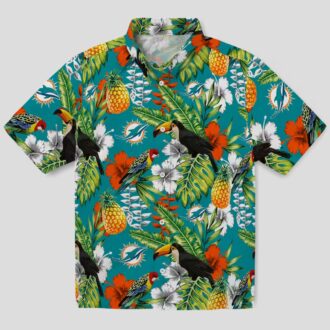 Custom Aqua Green Miami Dolphins Hawaiian Shirt, Vibrant Tropical Toucan Design