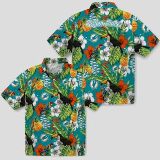 Custom Aqua Green Miami Dolphins Hawaiian Shirt, Vibrant Tropical Toucan Design