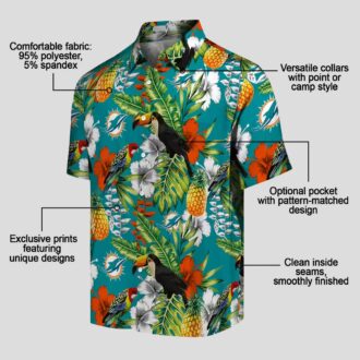 Custom Aqua Green Miami Dolphins Hawaiian Shirt, Vibrant Tropical Toucan Design