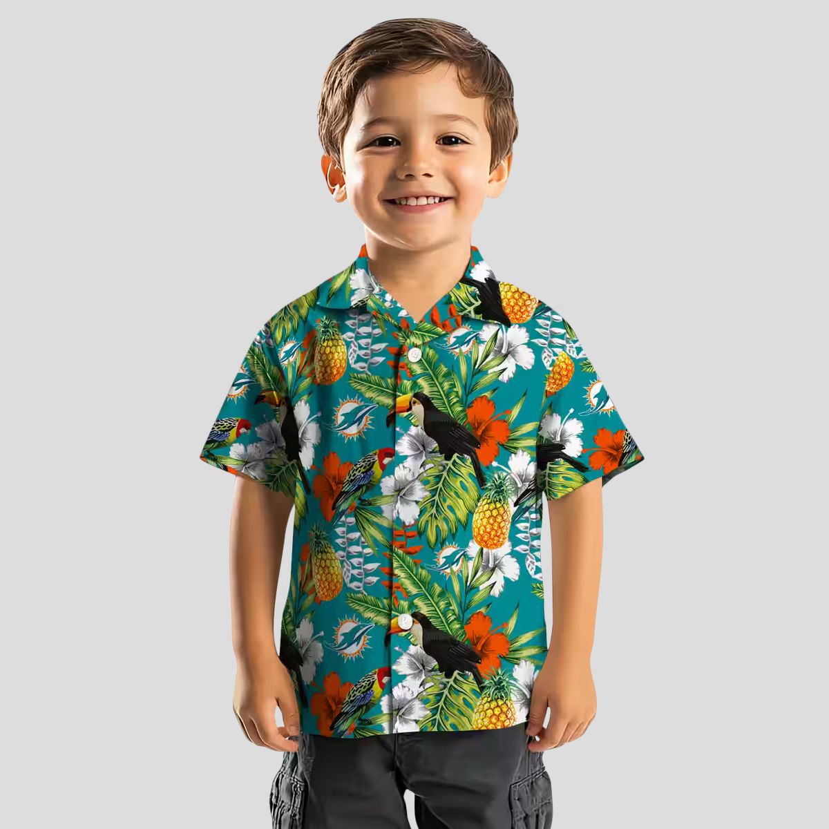 Custom Aqua Green Miami Dolphins Hawaiian Shirt, Vibrant Tropical Toucan Design