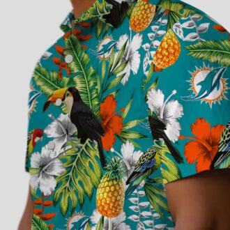 Custom Aqua Green Miami Dolphins Hawaiian Shirt, Vibrant Tropical Toucan Design