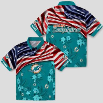 Custom Miami Dolphins Hawaiian Shirt, US Flag Hibiscus Aloha Style