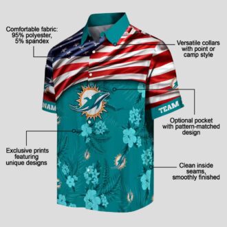 Custom Miami Dolphins Hawaiian Shirt, US Flag Hibiscus Aloha Style