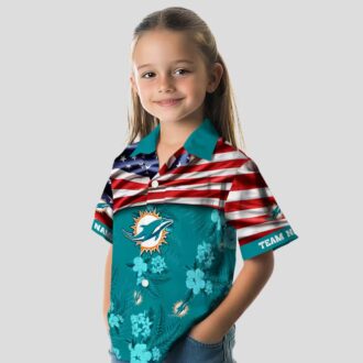 Custom Miami Dolphins Hawaiian Shirt, US Flag Hibiscus Aloha Style