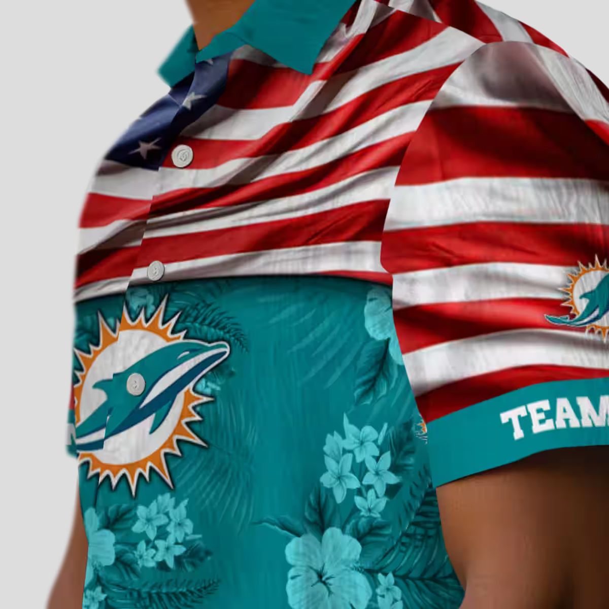 Custom Miami Dolphins Hawaiian Shirt, US Flag Hibiscus Aloha Style