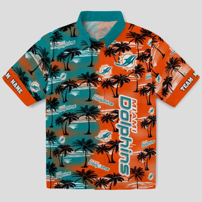 Custom Miami Dolphins Palm Silhouette Aloha Shirt, Tropical Beach NFL Apparel