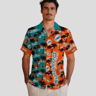 Custom Miami Dolphins Palm Silhouette Aloha Shirt, Tropical Beach NFL Apparel