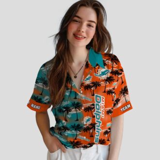 Custom Miami Dolphins Palm Silhouette Aloha Shirt, Tropical Beach NFL Apparel