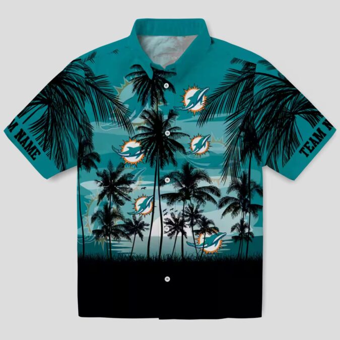 Custom Miami Dolphins Sunset Hawaiian Shirt, Aqua Black NFL Gift Edition