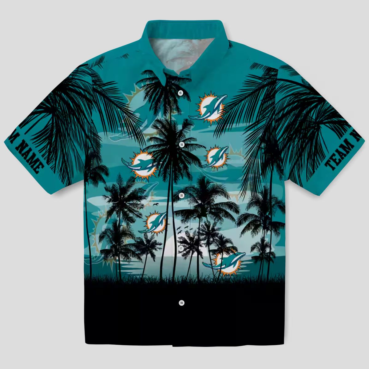 Custom Miami Dolphins Sunset Hawaiian Shirt, Aqua Black NFL Gift Edition