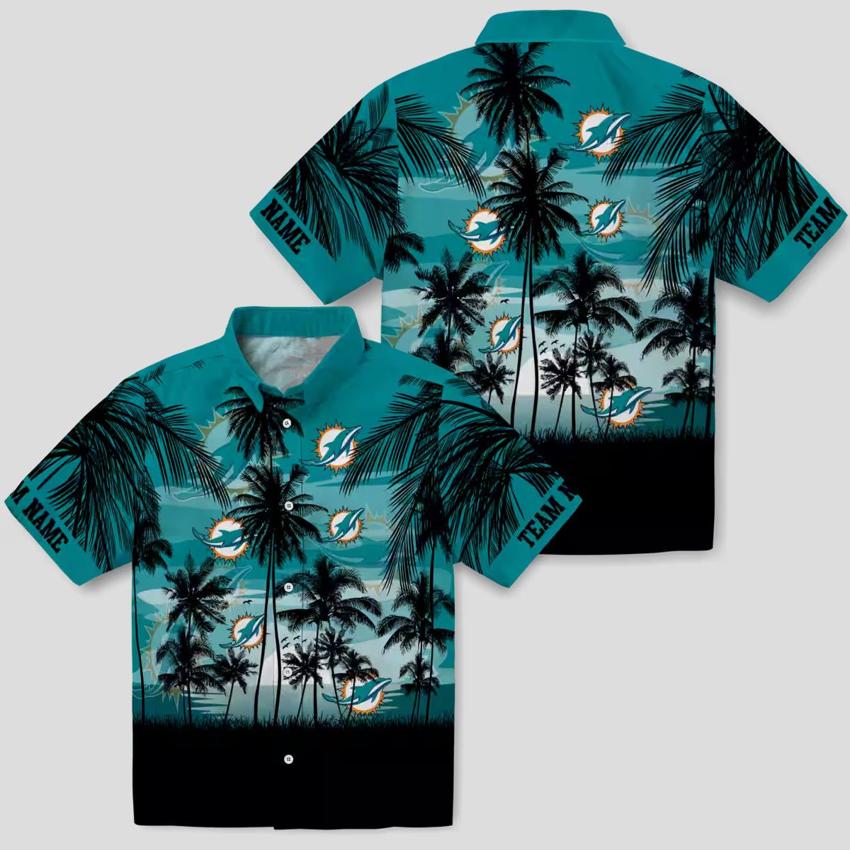 Custom Miami Dolphins Sunset Hawaiian Shirt, Aqua Black NFL Gift Edition