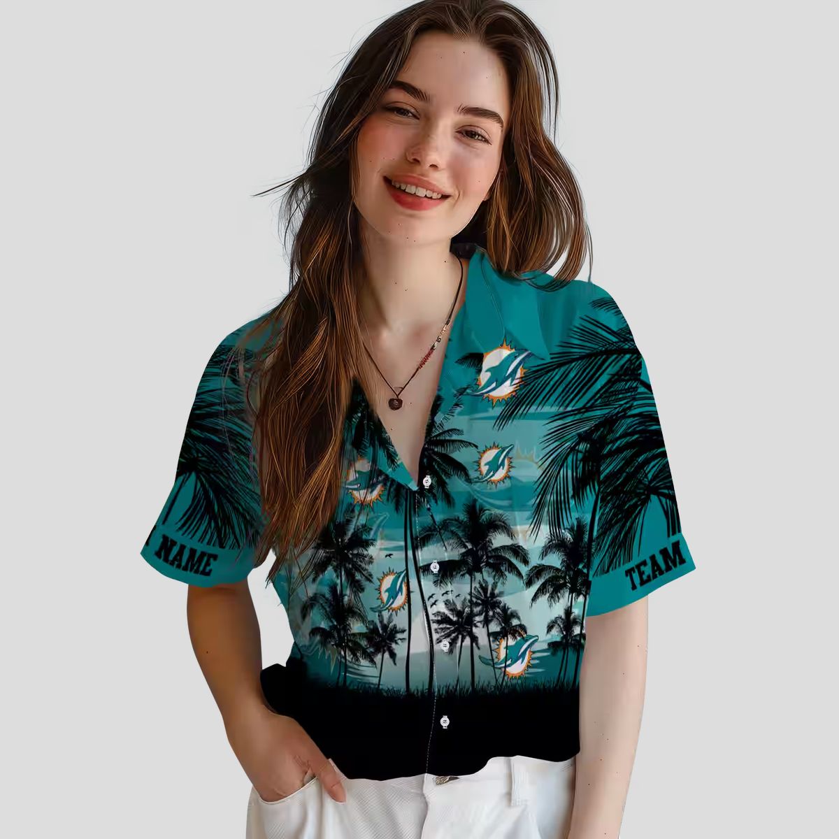 Custom Miami Dolphins Sunset Hawaiian Shirt, Aqua Black NFL Gift Edition