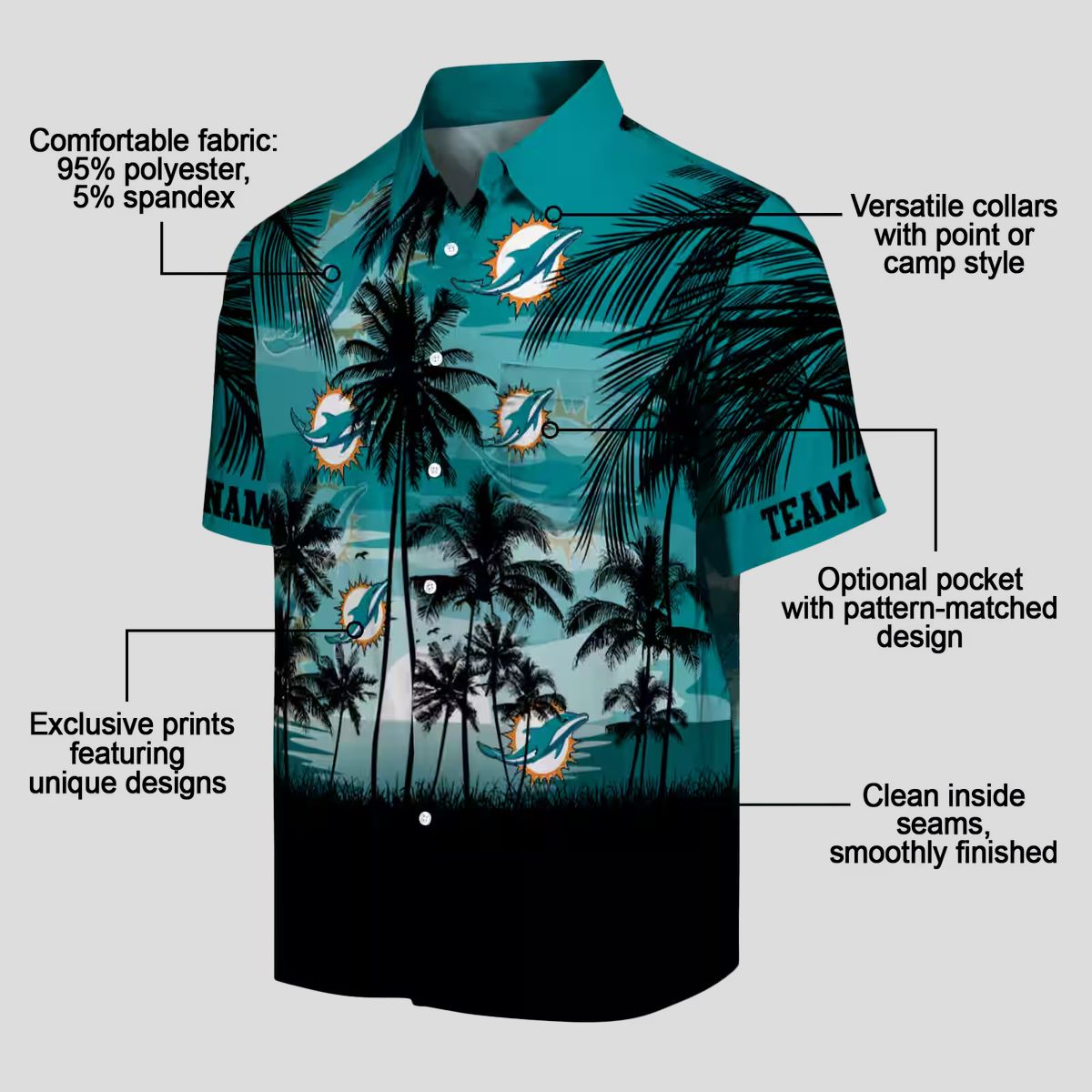 Custom Miami Dolphins Sunset Hawaiian Shirt, Aqua Black NFL Gift Edition