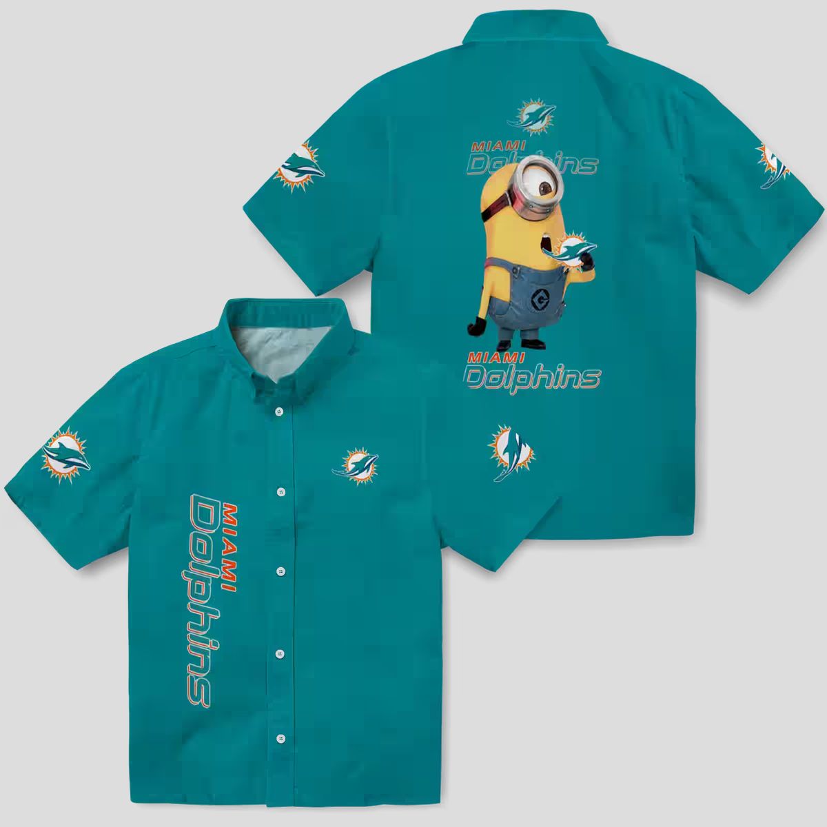 Exclusive Miami Dolphins Minion Hawaiian Shirt – Vibrant Aqua Tropical Style