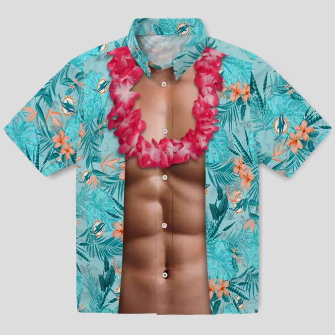 Funny Miami Dolphins Chest Illusion Hawaiian Shirt – Aqua Beach & Game Day Outfit
