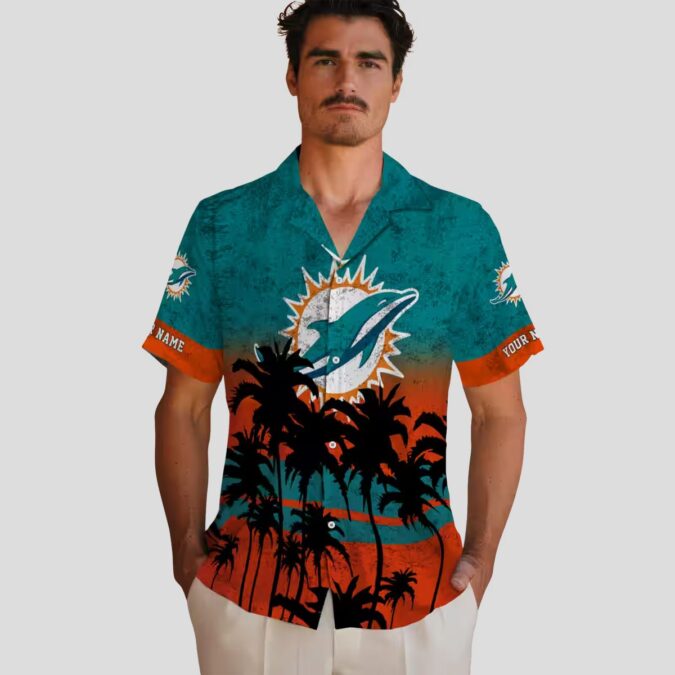 Limited Edition Miami Dolphins Sunset Hawaiian Shirt, Aqua Black NFL Aloha Shirt