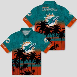 Limited Edition Miami Dolphins Sunset Hawaiian Shirt, Aqua Black NFL Aloha Shirt