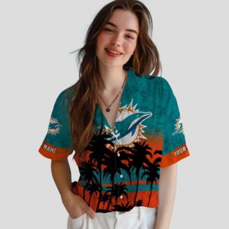 Limited Edition Miami Dolphins Sunset Hawaiian Shirt, Aqua Black NFL Aloha Shirt