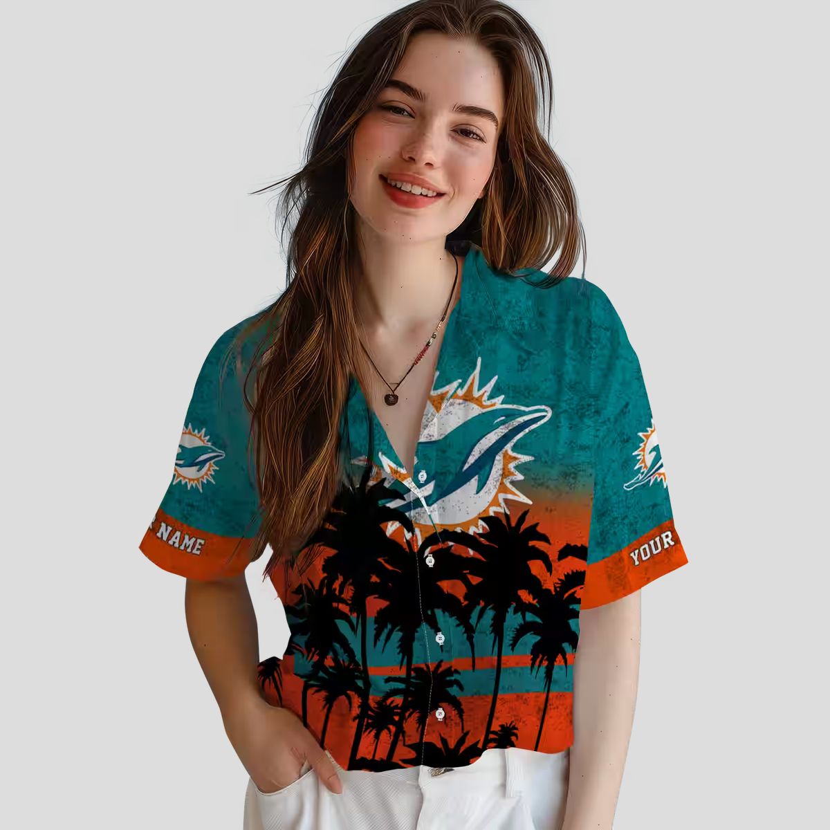 Limited Edition Miami Dolphins Sunset Hawaiian Shirt, Aqua Black NFL Aloha Shirt