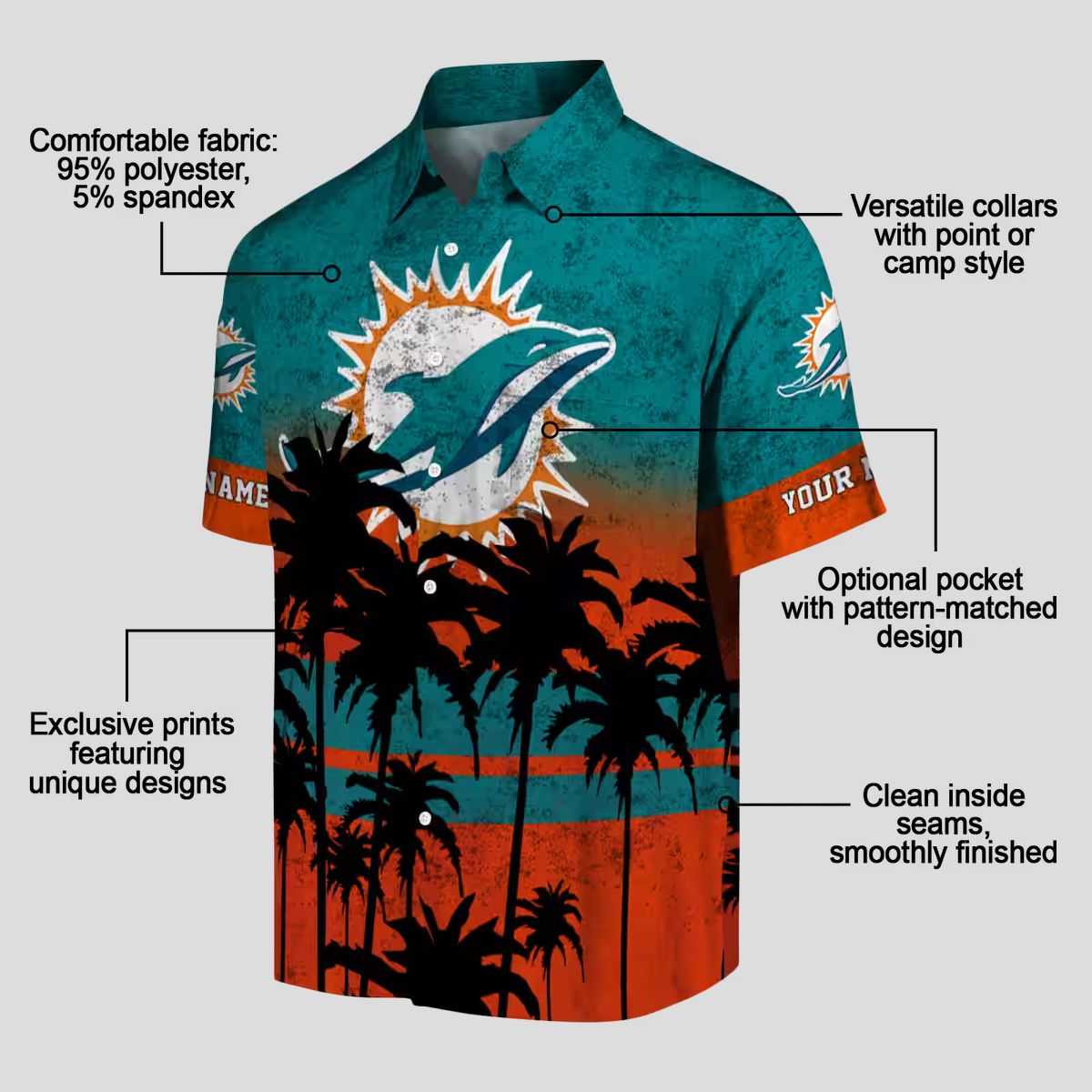 Limited Edition Miami Dolphins Sunset Hawaiian Shirt, Aqua Black NFL Aloha Shirt