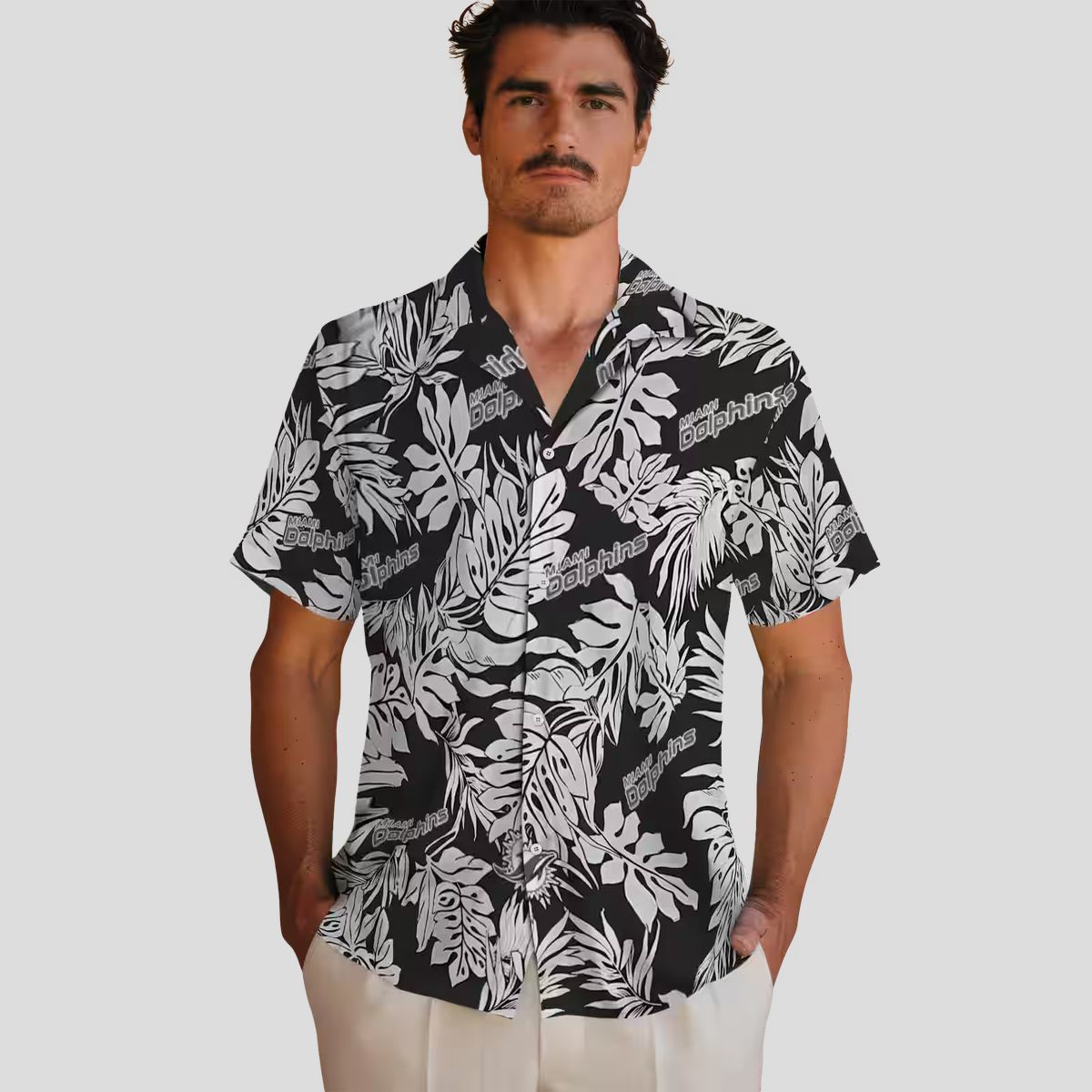 Men's Miami Dolphins Hawaiian Shirt, Black Monstera Leaf NFL Summer Outfit