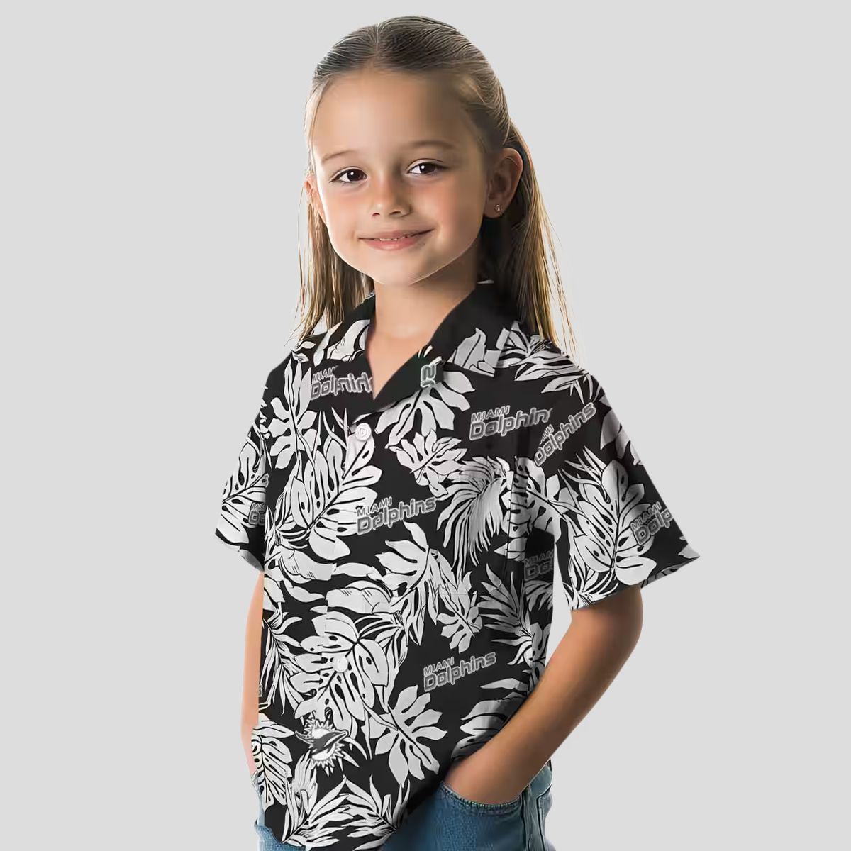 Men's Miami Dolphins Hawaiian Shirt, Black Monstera Leaf NFL Summer Outfit