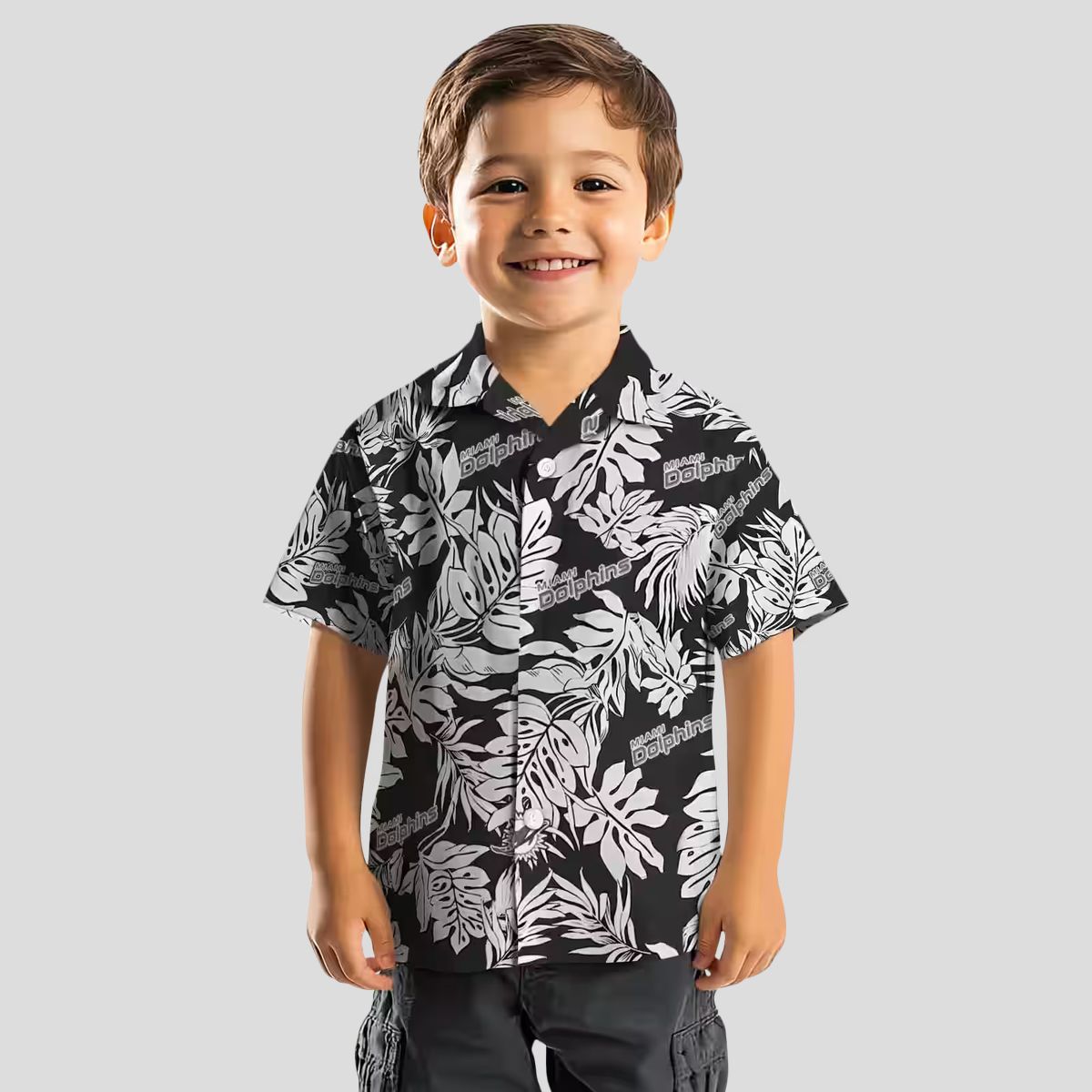 Men's Miami Dolphins Hawaiian Shirt, Black Monstera Leaf NFL Summer Outfit