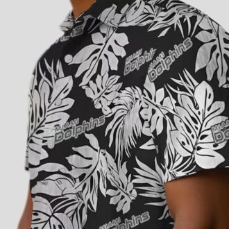 Men's Miami Dolphins Hawaiian Shirt, Black Monstera Leaf NFL Summer Outfit